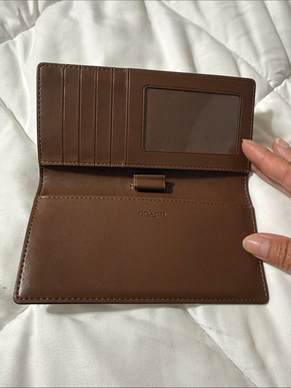 Coach Brown Signature Canvas Long Wallet with Logo Plaque - Picture 2 of 3
